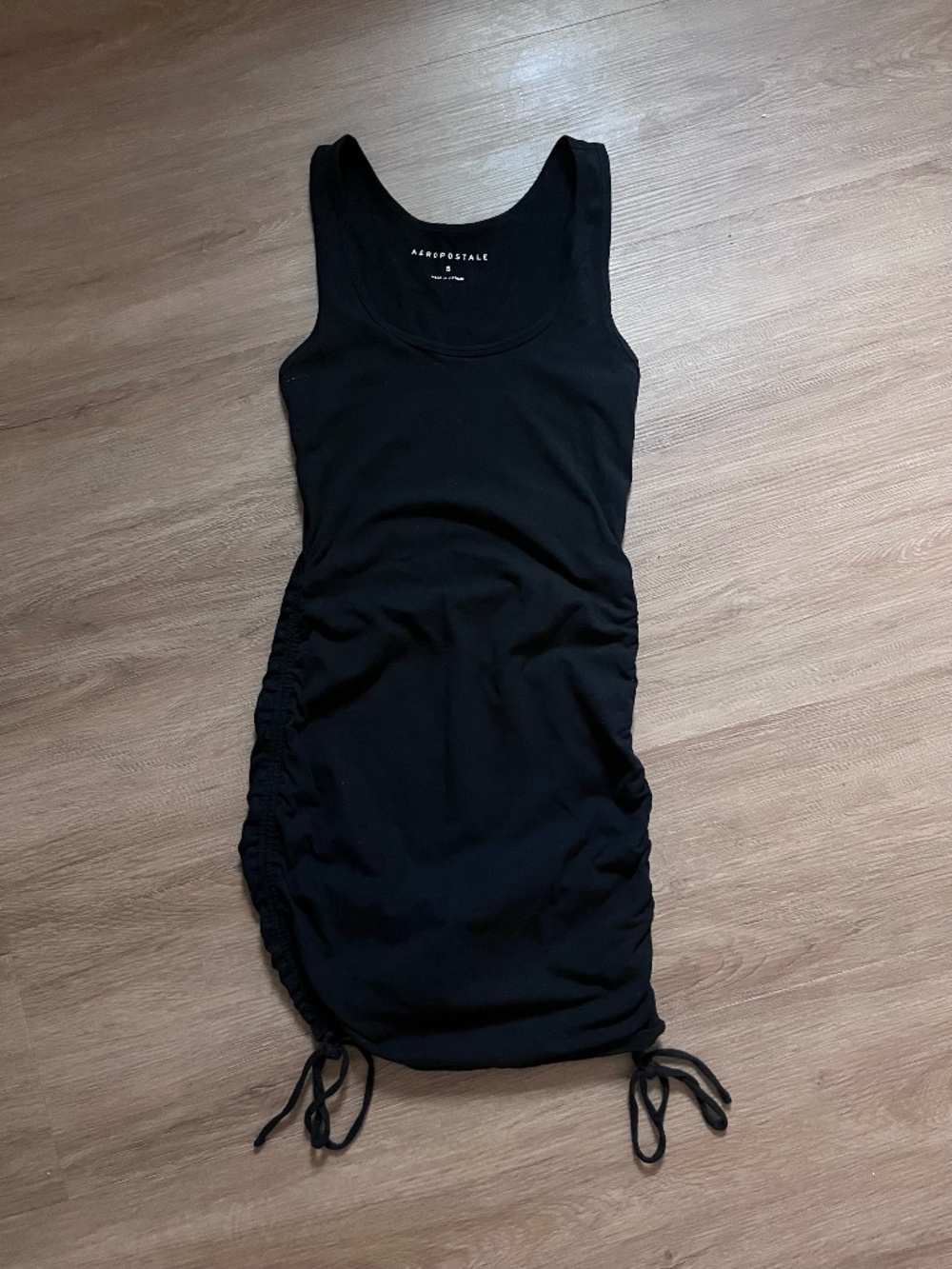 Aeropostale Sleeveless Black Side-Ruched Tank Mini Dress with Ties Scoop /Small